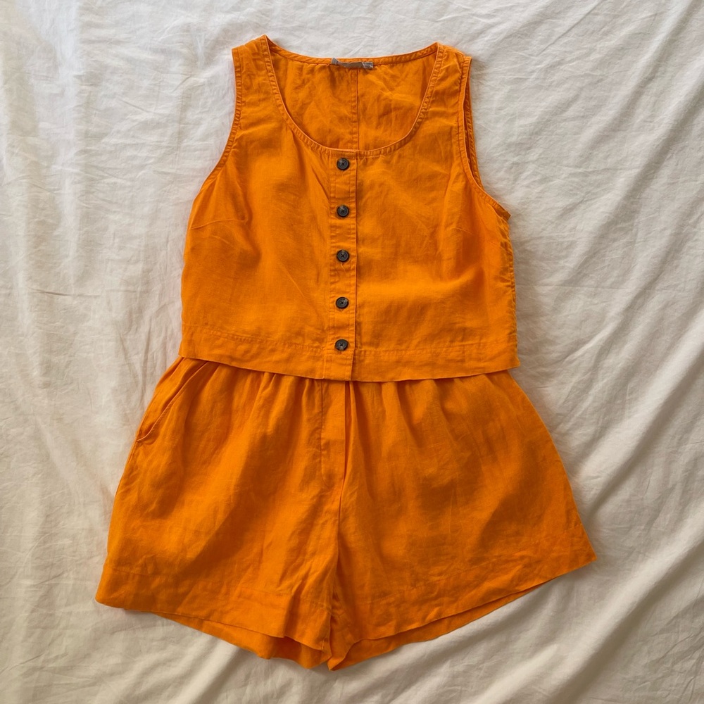 Everlane Matching Linen Short Cropped Button Up Tank Set